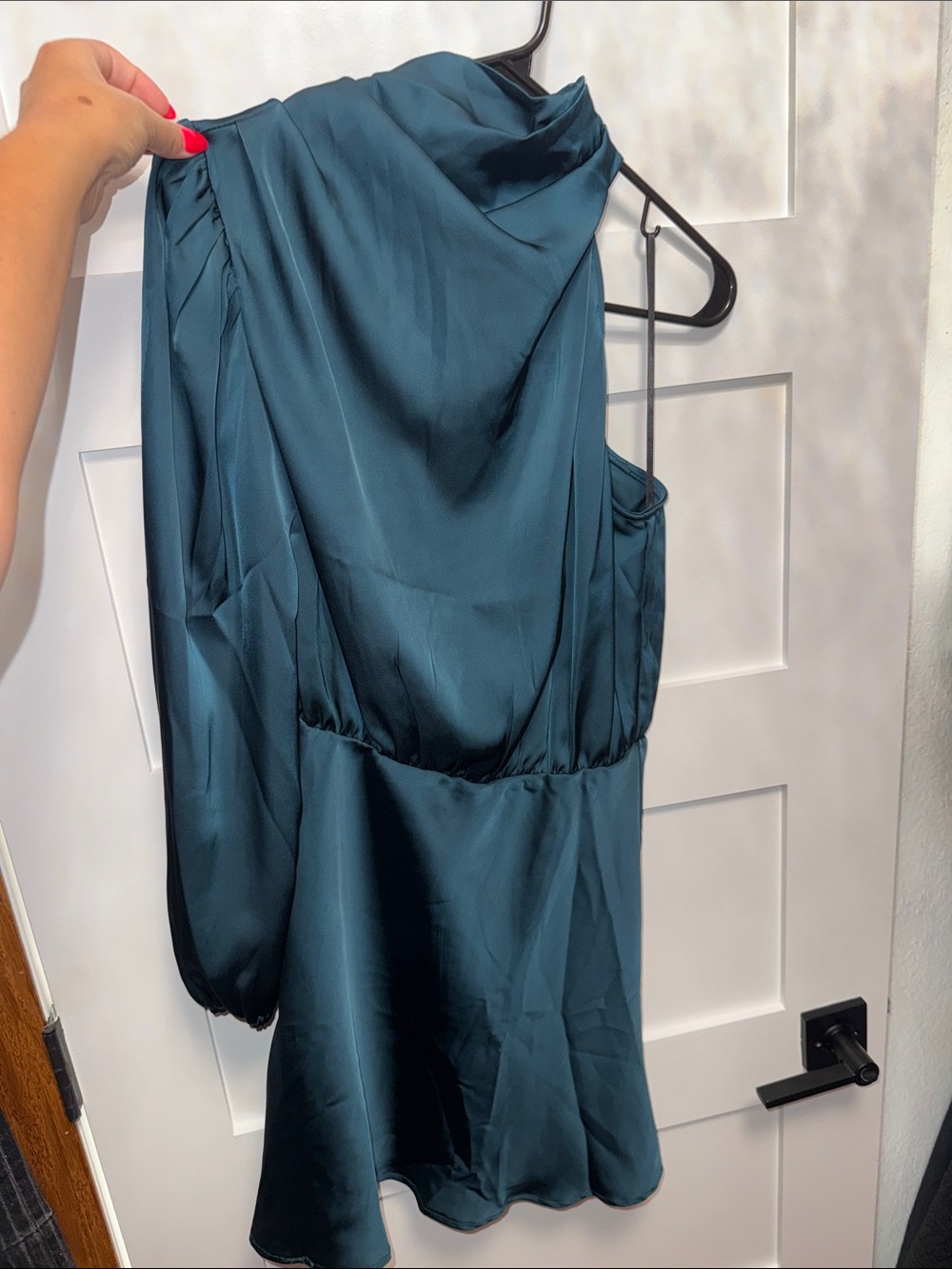 Hello Molly Teal One-Shoulder Satin Mini Dress